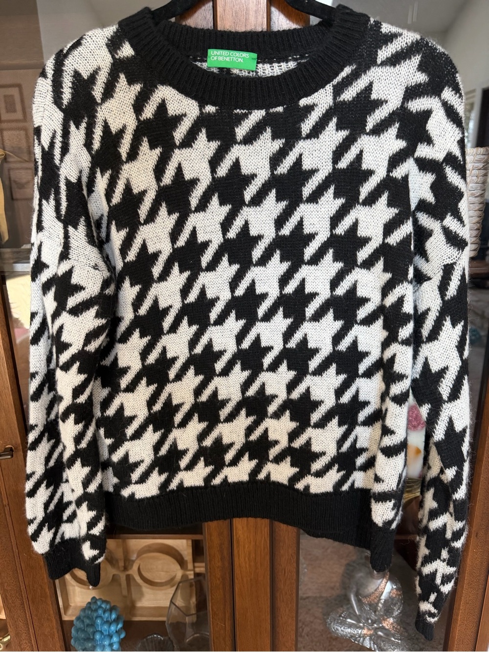 United Colors Of Benetton Black & White Houndstooth Crewneck Sweater